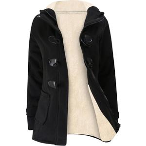 Gihuo Winter Jackets for Women Sherpa Lined Jacket Women Duffle Toggle Coat Hooded Fleece Jacket (XX-Large, Black)