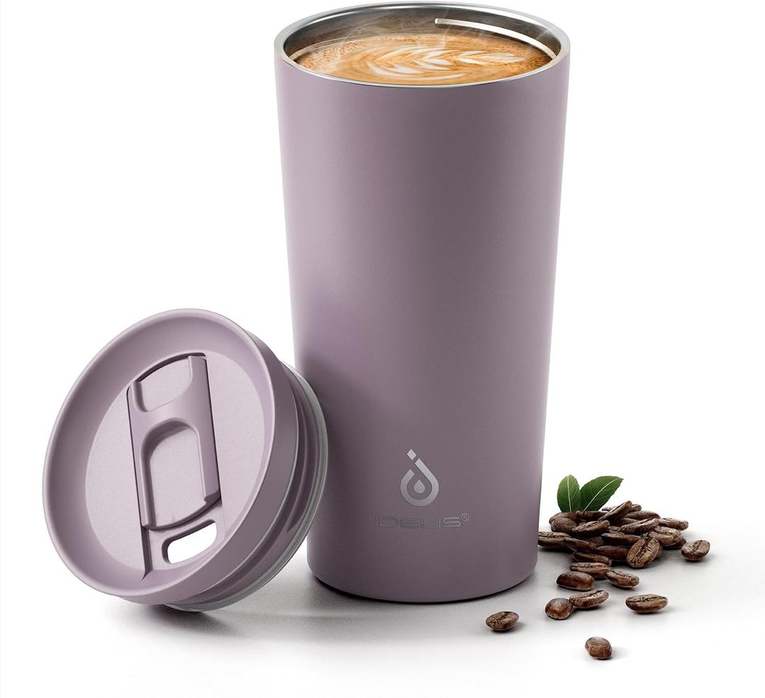 Ideus 17 oz Travel Coffee Mug, Double Wall Vacuum Stainless Steel Insulated Coffee Tumbler With Lid, Splash-Proof & Cup Holder Friendly, Keeps Drinks Hot/Cold, Dishwasher Safe, Purple