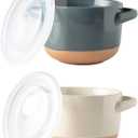 AmorArc 24 Ounces Soup Bowls with Large Handles and Lids, Stoneware Bowls Set of 2 for Soup, Cereal, Stew, Noodle, Colourful Ceramic Kitchen Bowls, Microwave&Dishwasher Safe, Grey&Beige (Set of 2, Beige&Gray)