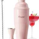 KITESSENSU Cocktail Shaker Set, Stainless Steel Martini Shaker with Bartender Strainer, Measuring Jigger, Bar Mixing Spoon, Cocktail Recipe Included, Pink