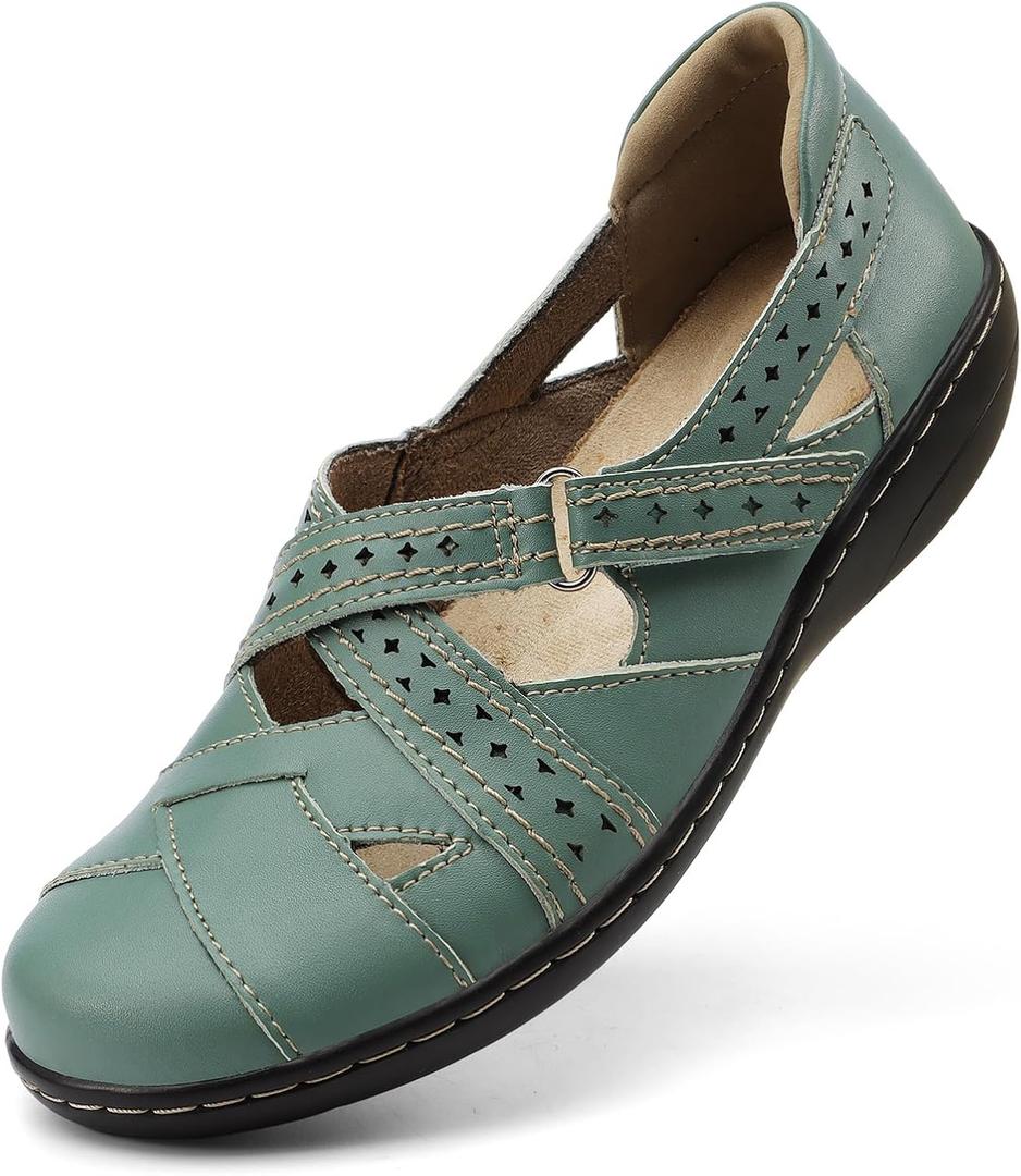 Irrefour Women's Classic Genuine Leather Casual Loafer Cute Slip-On Fashion Closed Toe Flat Sandal Comfy Work Sandal Everyday Walking Shoe (Teal) 7