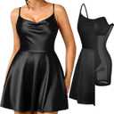 Popilush Mini Corset Dress with Built in Bra, A-line Black Dresses L