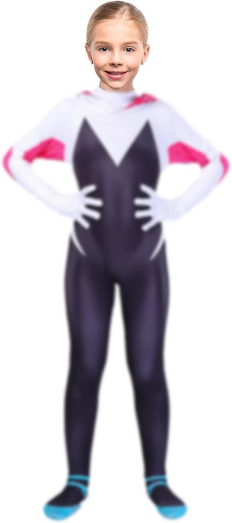 Ghost Bodysuit for Girls Halloween Costumes Pink Jumpsuits Lycra Fabric With Mask Full Outfits (130 for height 45"-49")