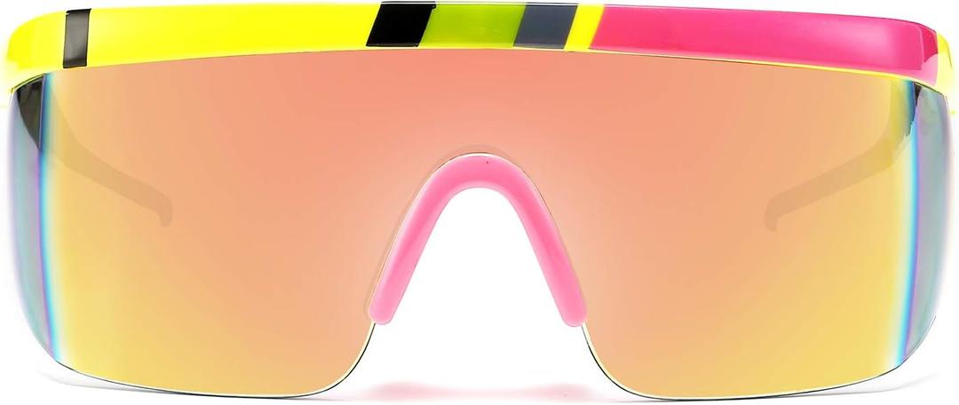 FEISEDY Oversized Mirror Shield Sport 80s Sunglasses Ski Goggles Flat Top One Piece Futuristic Visor Women Men B2522 (002 Yellow Frame Yellow Mirrored Lens)
