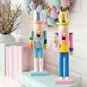 2 Pcs 12" Easter Wooden Nutcracker to Paint Unfinished Nutcracker Bunny Figures Statues Ornaments DIY with Brush Paint for Easter Spring Paintable Gifts Table Desktop Fireplace Decor