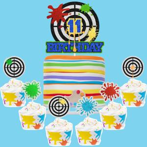 Paintball Cake Topper 11th Birthday Happy Airsoft Splash Decoration, Paintball Party, Boys and Girls Birthday Party, Military Fan Party, Military Game Party Decoration, Kids Birthday Gift. SugarGera