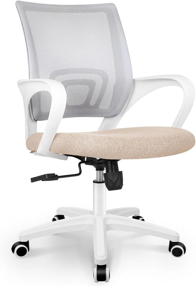 NEO CHAIR Office Desk Computer Chair Ergonomic Mesh Gaming Cushion Seat with Comfy Lumbar Mid Back Support Adjustable Height Swivel Rolling Wheels for Home Task (Beige), Pack of 1
