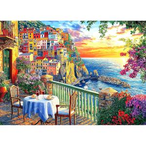 Italy Cinque Terre Jigsaw Puzzles for Adults 1000 Pieces Coastal Village Beautiful Landscape Scenery Sunset View with Letters on Back Hard Impossible Difficult challenging Family Puzzle (27.5"x19.6")