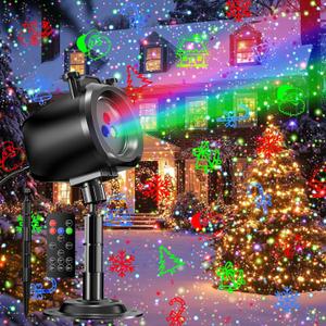 Christmas Laser Projector Light Outdoor, RGB 3 Colors Laser Lights with 24 Patterns, IP65 Waterproof Star Projector Firefly Moving Lights Show Decor for Garden Yard Christmas Halloween Holiday Party