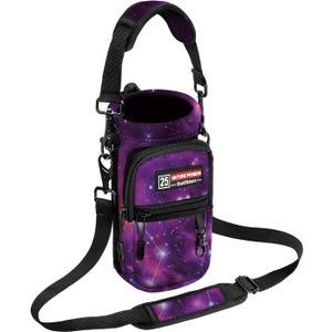 NATURE PIONEOR Water Bottle Holder with Strap,Water Bottle Carrier Bag Sling Sleeve with Adjustable Shoulder Strap & Handle and Large Phone Pocket for Walking,Hiking,Travelling for 25oz/32oz/40oz/64oz (Starry Purple)