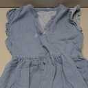 Denim Dress for Women Ruffle Short Sleeve V Neck Jean Mini Dress with Pockets (Large, Light Blue)