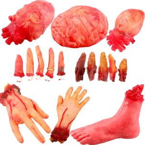 16 Pieces Halloween Body Parts Scary Plastic Fake Heart Brain Organs Severed Fingers Broken Hands Feet Prop for Outdoor Indoor Halloween Party Decorations Prank Prop