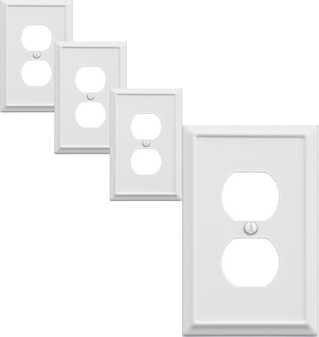 Single Duplex Outlet Light Switch Cover Aria Metal Wall Plate, 4-Pack White 1 Gang, for Receptacle Light Switch, Switch Cover Decorative Wallplate, Durable
