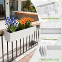 36 Inch Railing Planter Boxes, Heavy Duty Metal Hanging Planters with Adjustable Brackets, Outdoor Balcony Flower Box for Deck, Fence, Porch Railings (White), 1PC