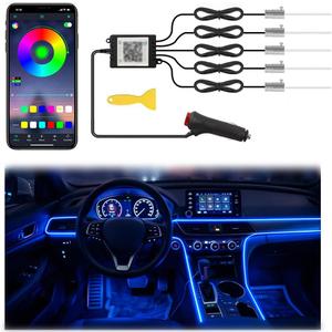 Interior Car LED Strip Lights APP Control, 5 in 1 RGB 16 Million Colors Ambient Lighting Kit with 275 inches Fiber Optic, Music Mode Inside Car Lighting Decoration