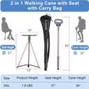 Walking Cane with Seat Folding Lightweight, Portable Cane Seat with Carry Bag, Walking Stick with Seat for Seniors & Adults, Foldable Adjustable Cane Chair for Travel Hiking