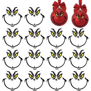 4 x 15 Pcs Christmas Face Stickers  Vinyl Transfer Stickers for Crafts, Ornaments, Cups, Jars, and Christmas Balls, Waterproof DIY Face Decals for Party Favors and Holiday Decorations  3 x 3 in (Black and Yellow)