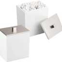 mDesign Plastic Rectangle Apothecary Canister - Organizer for Bathroom Vanity Countertop Shelf Decor - Holds Cotton Swabs, Soap, Makeup, Bath Salts - Lumiere Collection - 2 Pack - White/Brushed Chrome