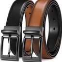 CHAOREN Reversible Belt Men 1 Piece - 1.25" Leather Dress Belt - Trim to Fit for Elegant Style (30"-32" Waist Adjustable, Black/Tan)