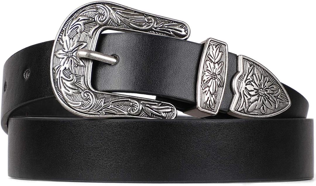WHIPPY Western Belts for Women - Vintage Western Design Ladies Cowgirl Waist Belt for Pants Jeans Dresses (S: Fit Waist Size 26-30", 1-black)