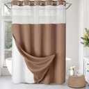 No Hook Shower Curtain and Liner Set,Mocha Brown Hotel Waffle Shower Curtain with Liner 75" L x 72" W