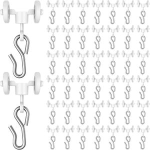 50 Pack Curtain Track Hooks Ceiling Curtain Straight Curved Track Rollers Carriers for Drapes Room Dividers or Closet Use