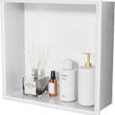 No Tile Needed Shower Niche - 12"x12" White 304 Stainless Steel Recessed Shelf,Over Mount Installation for Bathroom & Shower Wall,Waterproof