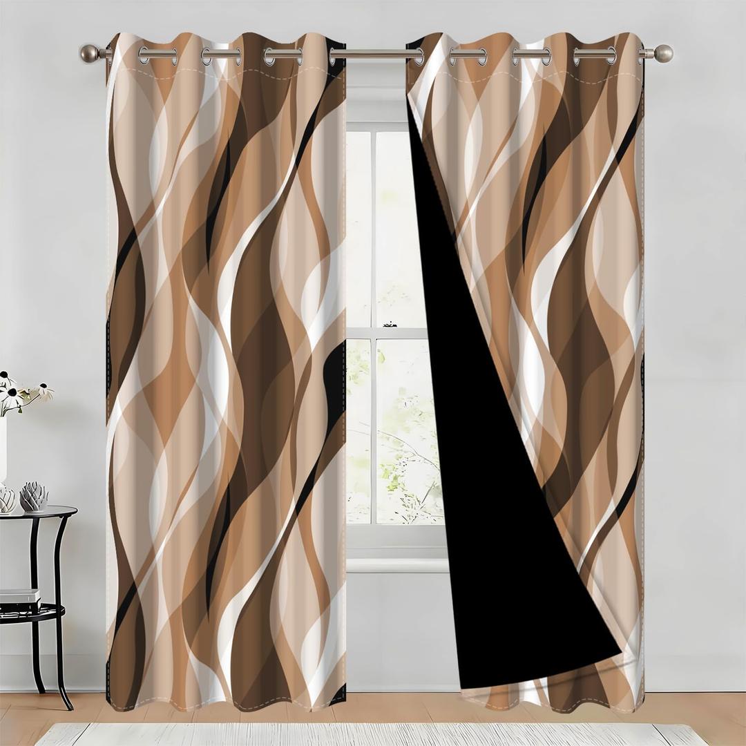 Brown Blackout Curtains, Ombre Grey and Brown Striped Window Curtains for Living Room Bedroom Modern Coffee Tan Room Darkening Grommet Curtains 53x63 Inch, 2 Panels