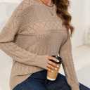 SHEWIN Fall Sweaters for Women Casual Crewneck Long Sleeve Crochet Pullover Tops Sweater (Beige, XXL)