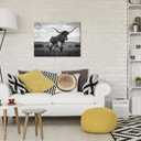 Visual Art Decor Longhorn Cow Pictures Black and White Cow Painting Canvas Wall Art Framed Artwork for Home Decor 24inchx32inch