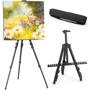 Easel Stand for Sign, Adjustable Travel Art Canvas Holder with Portable Bag, Metal Tripod Poster Holder Stand Height from 17 to 66 inches, Black