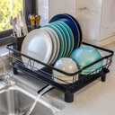 Dish Drying Rack for Kitchen Counter,Space-Saving Dish Rack with Drainboard,Rustproof Countertop Dish Drainer with Utensil Holder for Sink,Black (1-tier-black)
