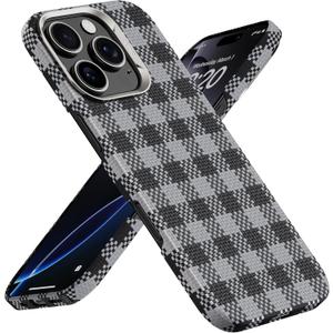 BENKS ArmorVichy Case for iPhone 16 Pro, MagSafe Compatible Slim Protective Case Built with Dupont Kevlar Fiber, Anti-Fingerprint UV Finish, Vichy Check Design, Black