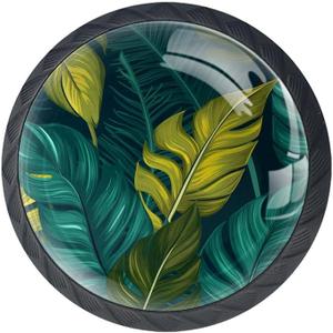 Palm Banana Leaf White Green Tropical Cabinet Knobs Drawer Kitchen Cabinets Dresser Cupboard Wardrobe 4 Pack of Unique Pulls Handles