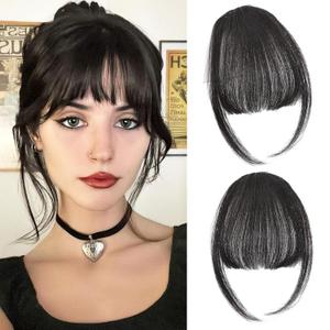 Clip in Bangs 100% Real Human Hair, Fake Bangs Hair Clip on Bang for Women, Natural Black Wispy Bang Fringe with Temples Hairpieces Extensions for Daily Wear (Natural Black, Wispy Bangs)