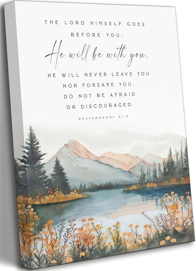 UNDDISINS Bible Verse Inspirational Canvas Wall Art Deuteronomy 31:8 Bible Verse Painting Picture Wall Decor Scripture Religious Home Print Artwork for Living Room Bedroom Church Home Decoration
