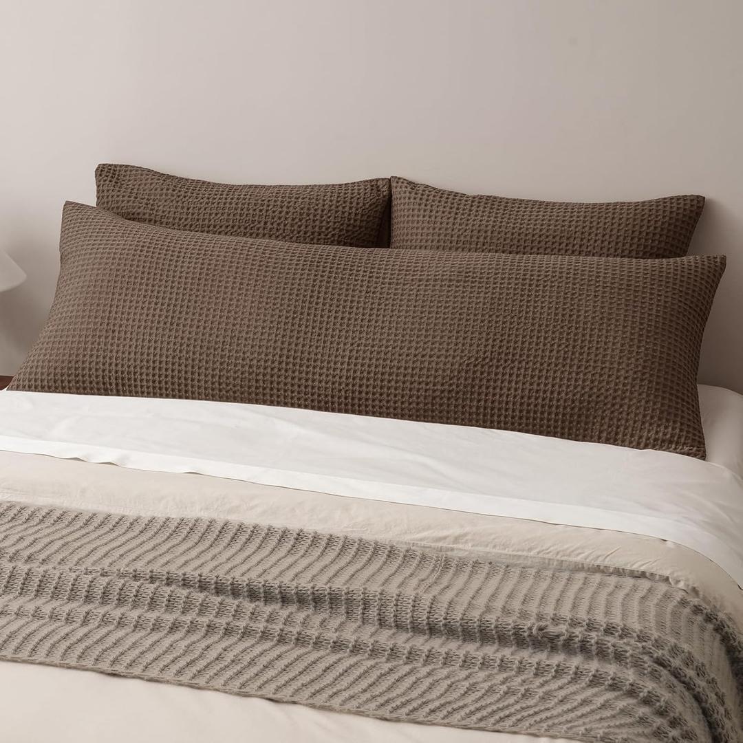 PHF Ultra Soft Waffle Weave Body Pillowcase with Zipper, No Insert, 1Pack 20" x 54" Pillow Sham, Breathable & Skin-Friendly Body Pillow case, Stylish Decorative Bed Pillow Cover, Mocha