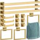 Gisafai 15 Pcs Gold Bathroom Hardware Accessories Set 23.6 Inch Bath Towel Bar Kit Stainless Steel Bathroom Hardware Set Towel Racks Ring Robe Hooks Paper Holder for Wall Mounted