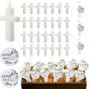 MTLEE 36 Set Baptism Favor Candles Cross Candles Baby Shower Favors Religious Holy Communion Christening Gifts for Christian Guests Party Wedding Birthday(Eucalyptus Tag)