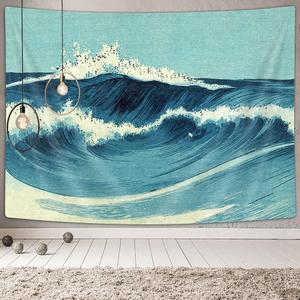 Retro Ocean Tapestry Wall Hanging, Vintage Blue Watercolor Ocean Waves Wall Art Tapestries, Japanese Anime Sea Wave Wall Decor Indian Tapestry for Bedroom Aesthetic Home Dorm, Wall Blanket,71"x60"