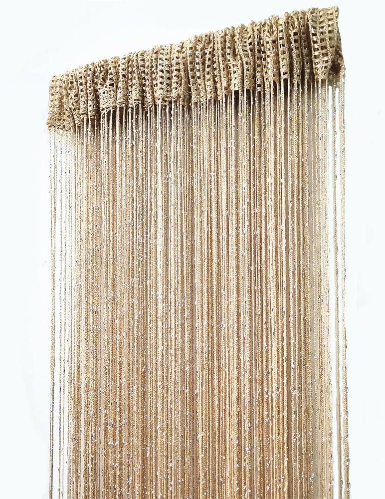 ave split Decorative Door String Curtain Wall Panel Fringe Window Room Divider Blind Divider Tassel Screen Home 100x200centimeter (Champagne18)