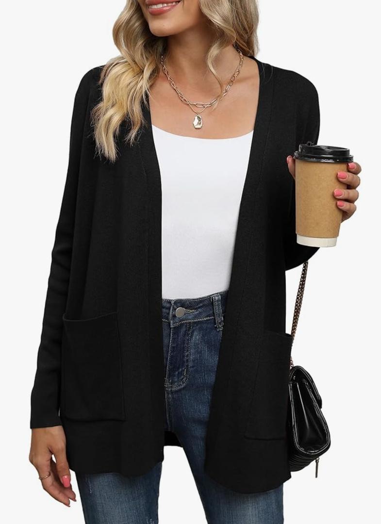 LILBETTER Womens Casual Lightweight Long Sleeve Open Front Cardigan Sweaters with Pockets XL