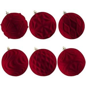 Lanpn 6 Pcs 4" Large Christmas Ornaments, Oversized Velvet Xmas Tree Ball, Big Flocked Christmas Tree Ornament, Shatterproof Plastic Balls for Lawn Yard Holiday Hanging Decor, Red
