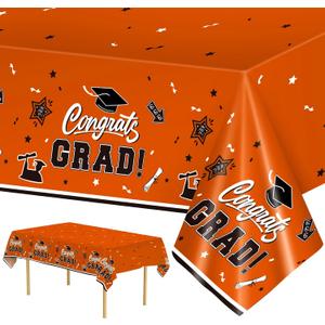 2 Pack Orange Graduation Tablecloth - Congrats Grad Table Cloths, Plastic Disposable Rectangle Class of 2026 Table Cover for Graduation Tables Decorations Party Decor Supplies Favors,108 x 54 Inch