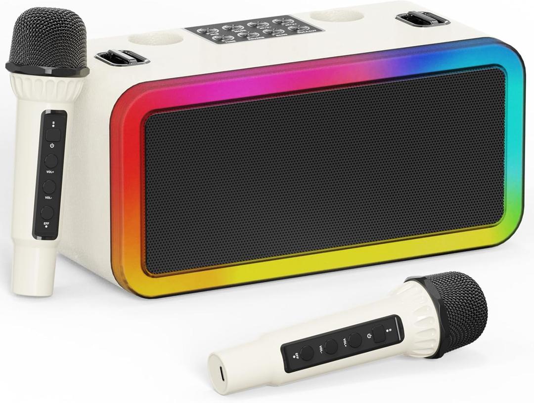 Portable Karaokee Machine 2 Microphones, Outdoor Bluetooth Speaker Karaoke Machine, Karaoke Microphone Machines Kids Adults Wireless PA TF Card/USB Sound Effect Light Outdoor/Indoor Home Party, Brown