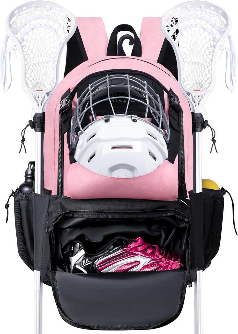 Lacrosse Bag Extra Large Lacrosse Backpack with Tow Stick Holder (L-Light Pink)
