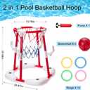 Pool Basketball Hoop for Kids, Ring Toss Pool Toys, Basketball Hoop Outdoor Toddler Toys with 4 Balls & 12 Rings, Pool Floats Kids Summer Toys, Swimming Pool Games Family Party