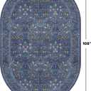 Dark Blue 6x9 Oval Area Rugs - Washable Rugs for Dining Room Table, Living Room, Non-Slip Floor Carpet for Bedroom - Vintage Navy Blue Floral Pattern Low Pile Stain Resistant