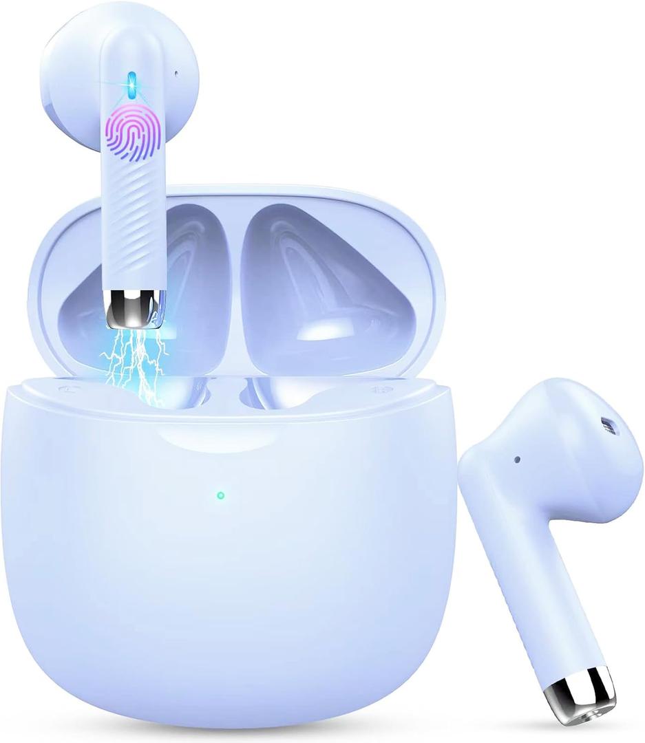 Wireless Earbuds, Bluetooth 5.4 Earbuds Stereo Bass, Bluetooth Headphones in Ear Noise Cancelling Mic, Earphones IP7 Waterproof Sports, 32H Playtime USB C Charging Case Purple Ear Buds for Android iOS, Glossy Purple