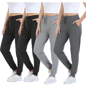 MGPUT 4 Pack Women's Sweatpants,Joggers for Women with Pockets Ligthweigt Soft Comfortable Pant for Yoga Workout Lounging (Large-X-Large, Black/Black/Gray/Lt Gray)
